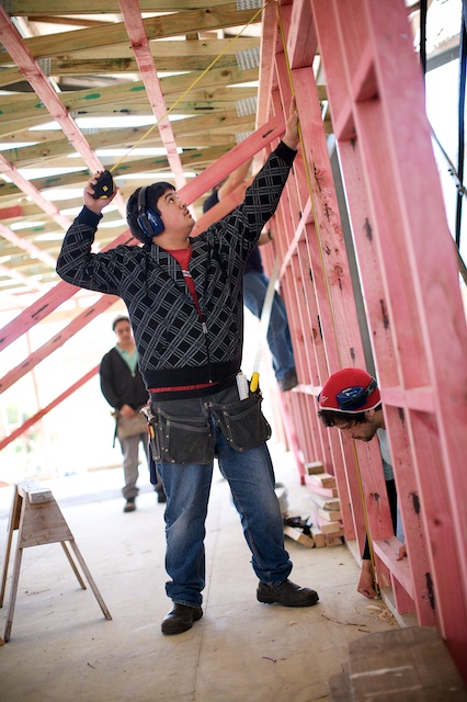 Ash Harvey works on the classroom destined for the Tokanui  Dairy Research and Development farm.